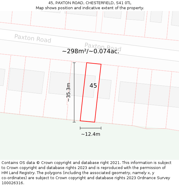 45, PAXTON ROAD, CHESTERFIELD, S41 0TL: Plot and title map