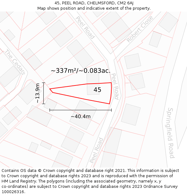 45, PEEL ROAD, CHELMSFORD, CM2 6AJ: Plot and title map