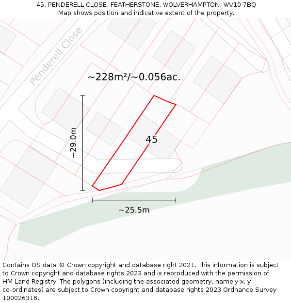 45, PENDERELL CLOSE, FEATHERSTONE, WOLVERHAMPTON, WV10 7BQ: Plot and title map