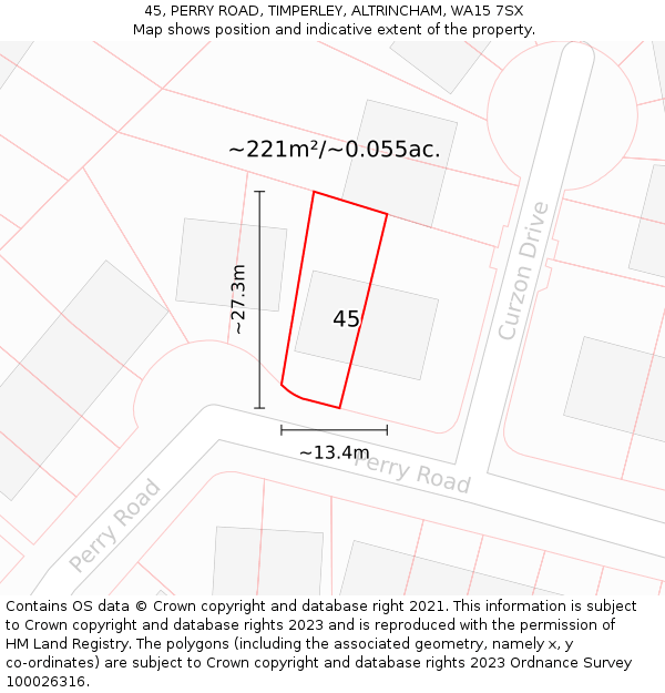 45, PERRY ROAD, TIMPERLEY, ALTRINCHAM, WA15 7SX: Plot and title map