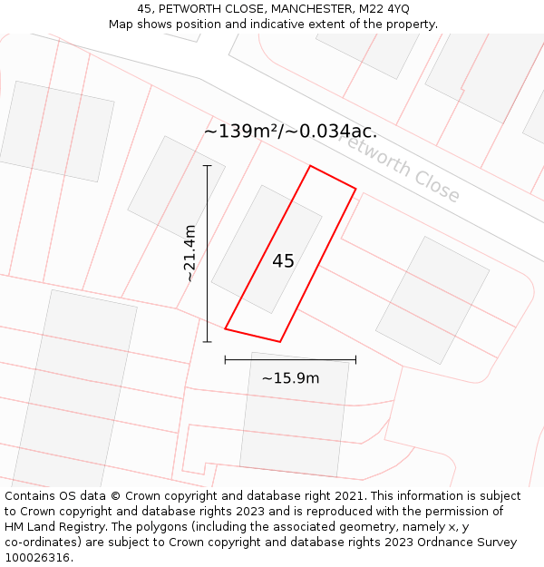 45, PETWORTH CLOSE, MANCHESTER, M22 4YQ: Plot and title map