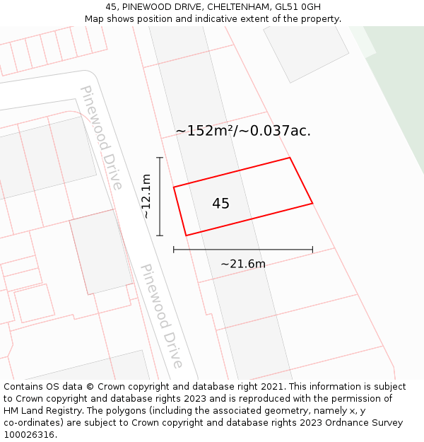 45, PINEWOOD DRIVE, CHELTENHAM, GL51 0GH: Plot and title map