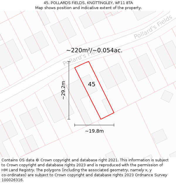 45, POLLARDS FIELDS, KNOTTINGLEY, WF11 8TA: Plot and title map