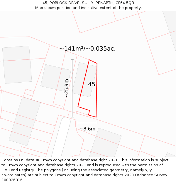 45, PORLOCK DRIVE, SULLY, PENARTH, CF64 5QB: Plot and title map