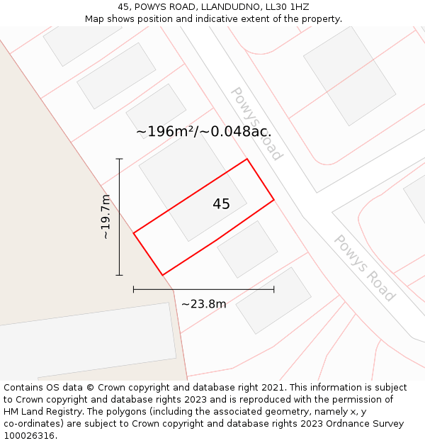 45, POWYS ROAD, LLANDUDNO, LL30 1HZ: Plot and title map