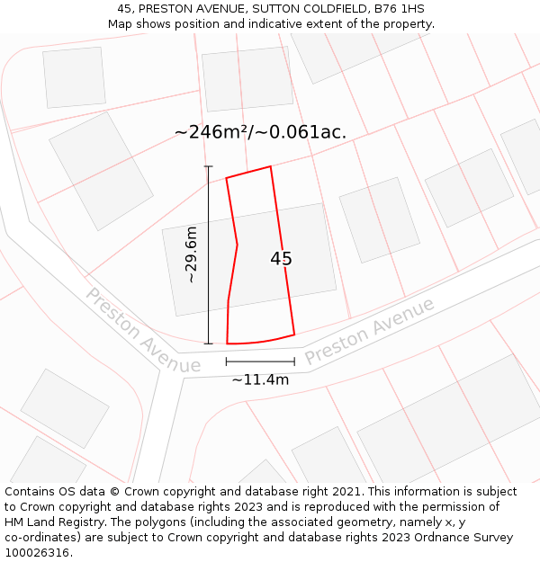 45, PRESTON AVENUE, SUTTON COLDFIELD, B76 1HS: Plot and title map