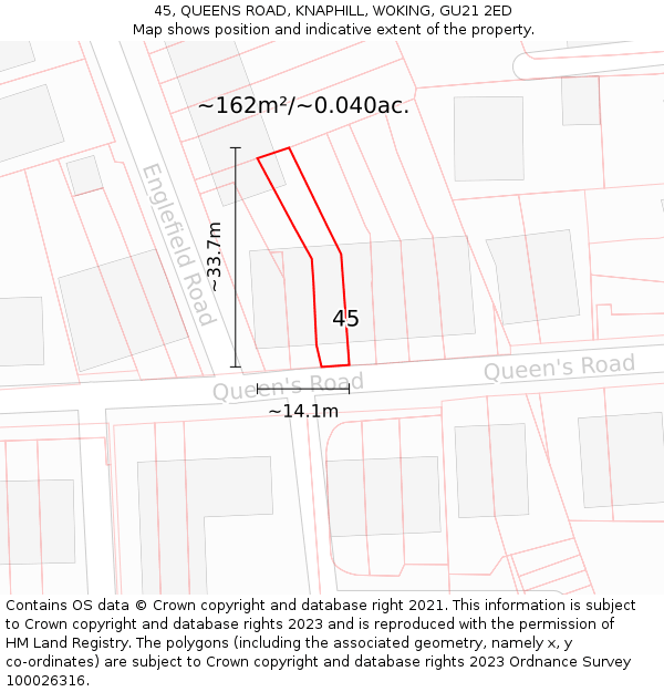 45, QUEENS ROAD, KNAPHILL, WOKING, GU21 2ED: Plot and title map