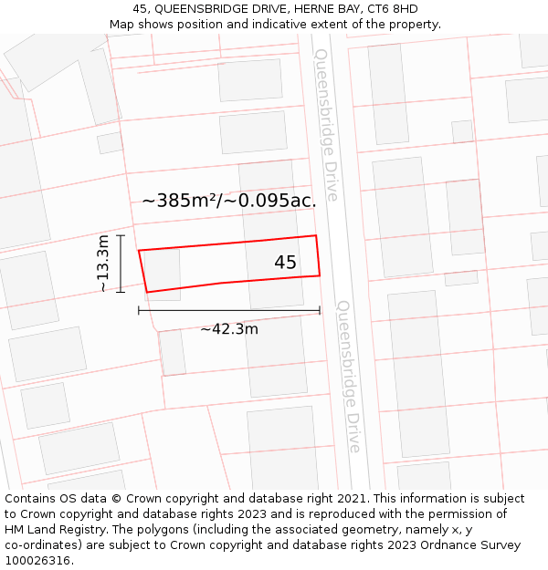 45, QUEENSBRIDGE DRIVE, HERNE BAY, CT6 8HD: Plot and title map