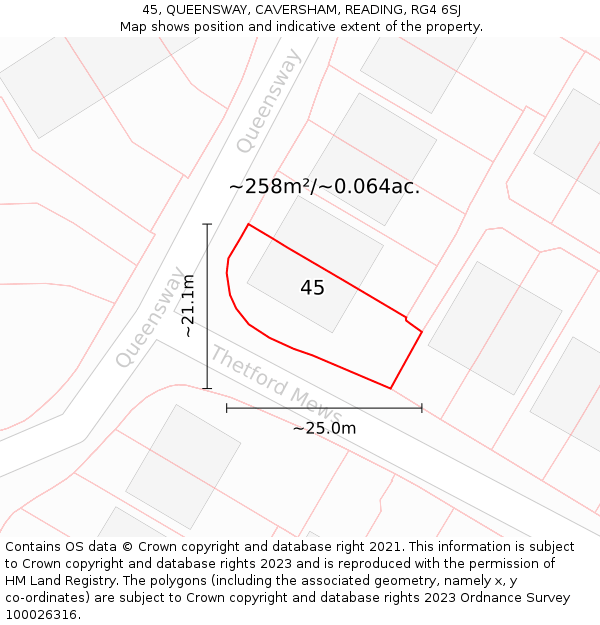 45, QUEENSWAY, CAVERSHAM, READING, RG4 6SJ: Plot and title map