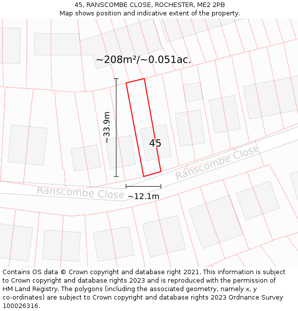 45, RANSCOMBE CLOSE, ROCHESTER, ME2 2PB: Plot and title map