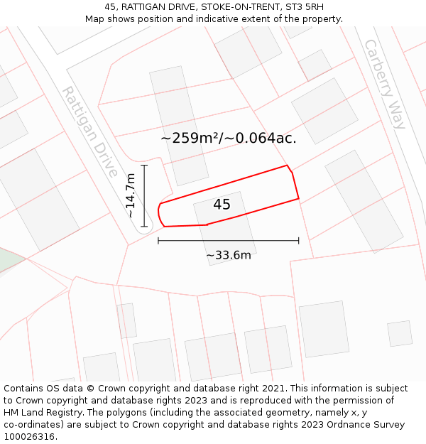 45, RATTIGAN DRIVE, STOKE-ON-TRENT, ST3 5RH: Plot and title map