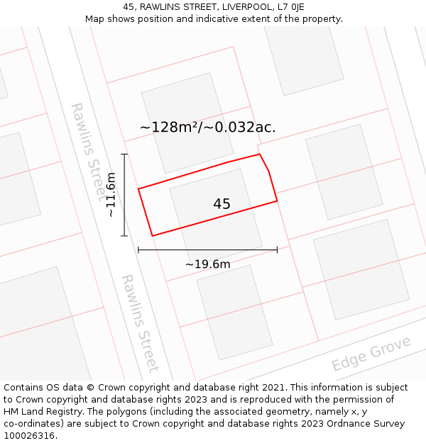 45, RAWLINS STREET, LIVERPOOL, L7 0JE: Plot and title map