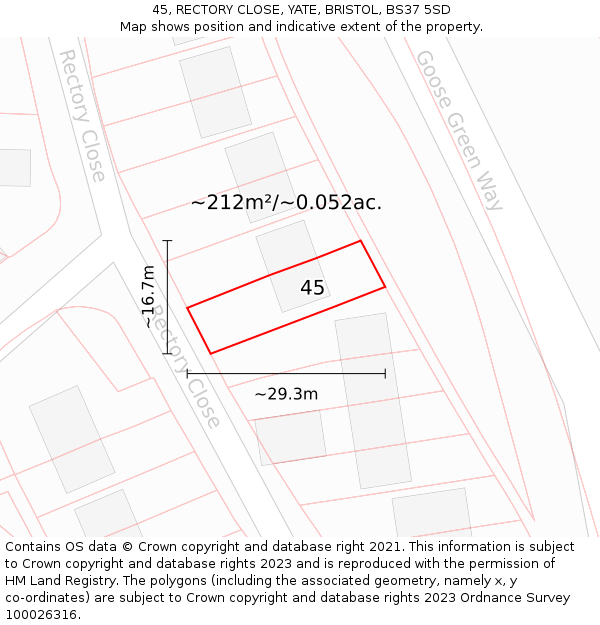 45, RECTORY CLOSE, YATE, BRISTOL, BS37 5SD: Plot and title map