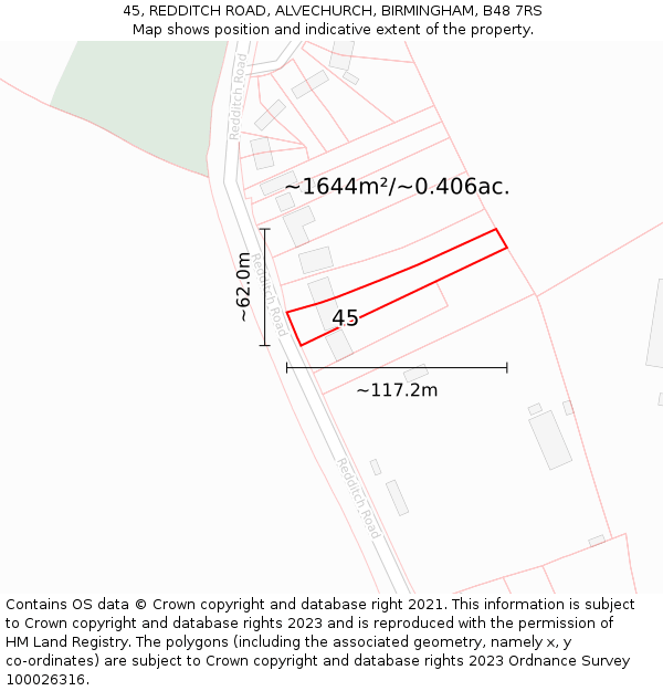 45, REDDITCH ROAD, ALVECHURCH, BIRMINGHAM, B48 7RS: Plot and title map