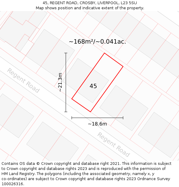 45, REGENT ROAD, CROSBY, LIVERPOOL, L23 5SU: Plot and title map