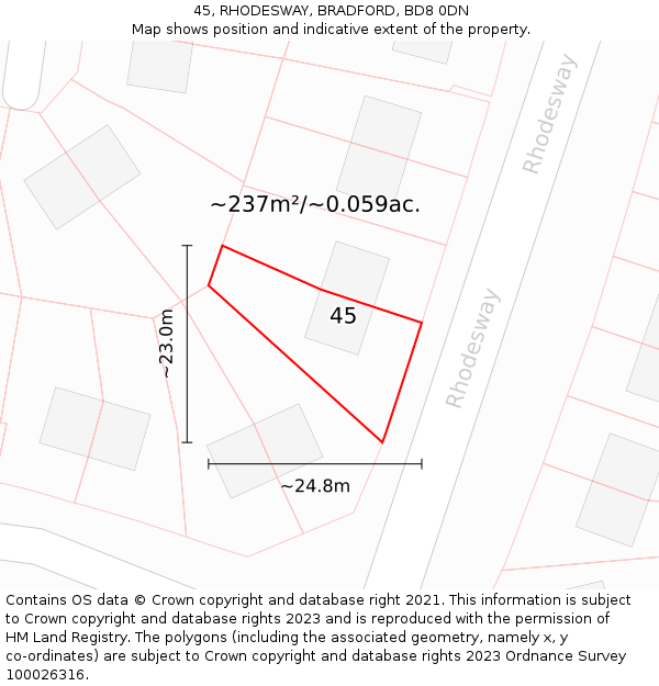 45, RHODESWAY, BRADFORD, BD8 0DN: Plot and title map