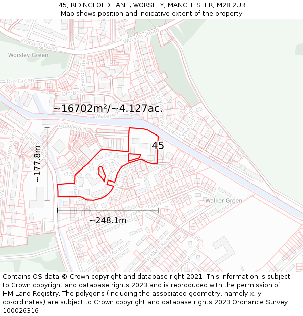45, RIDINGFOLD LANE, WORSLEY, MANCHESTER, M28 2UR: Plot and title map