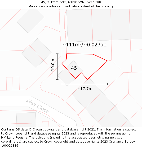 45, RILEY CLOSE, ABINGDON, OX14 5RR: Plot and title map