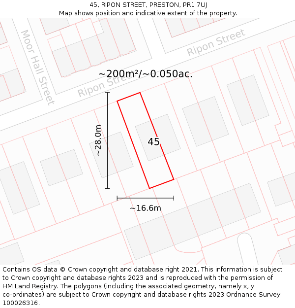 45, RIPON STREET, PRESTON, PR1 7UJ: Plot and title map