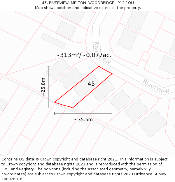 45, RIVERVIEW, MELTON, WOODBRIDGE, IP12 1QU: Plot and title map