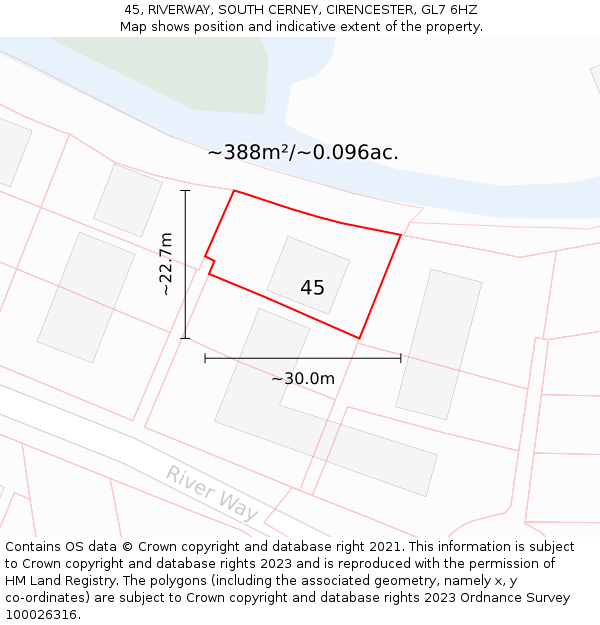 45, RIVERWAY, SOUTH CERNEY, CIRENCESTER, GL7 6HZ: Plot and title map