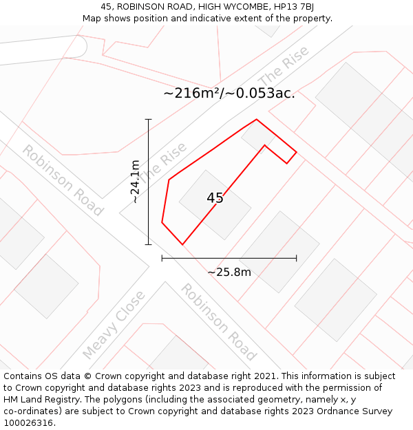 45, ROBINSON ROAD, HIGH WYCOMBE, HP13 7BJ: Plot and title map