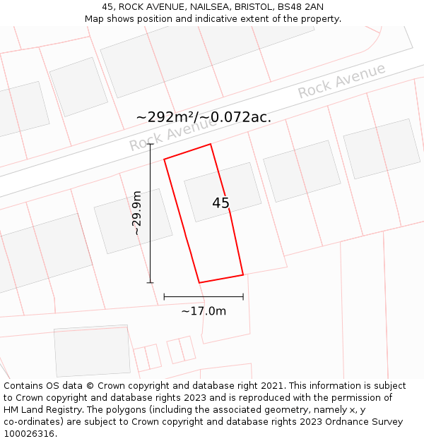 45, ROCK AVENUE, NAILSEA, BRISTOL, BS48 2AN: Plot and title map