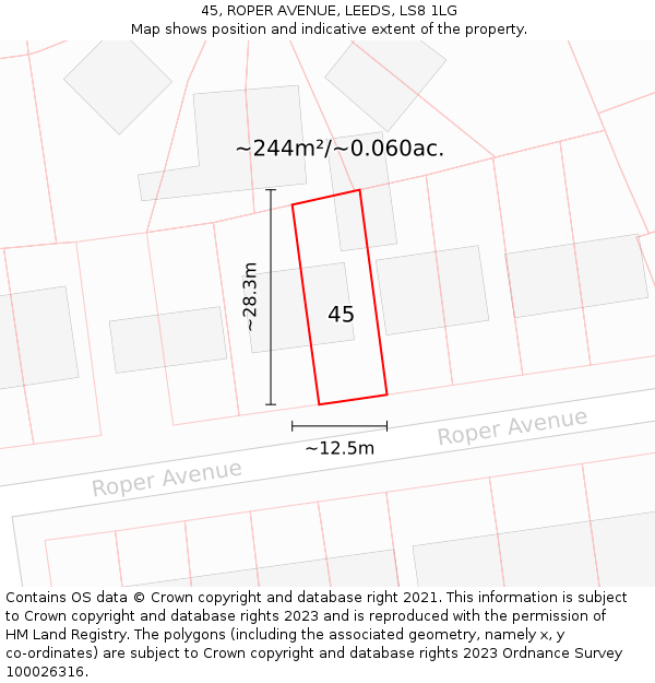 45, ROPER AVENUE, LEEDS, LS8 1LG: Plot and title map