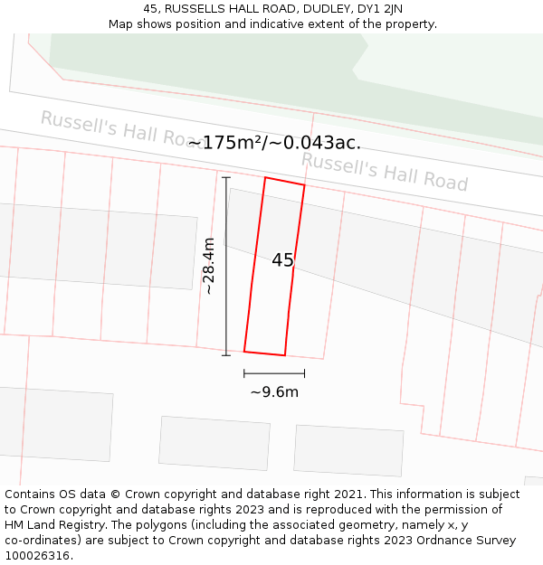 45, RUSSELLS HALL ROAD, DUDLEY, DY1 2JN: Plot and title map