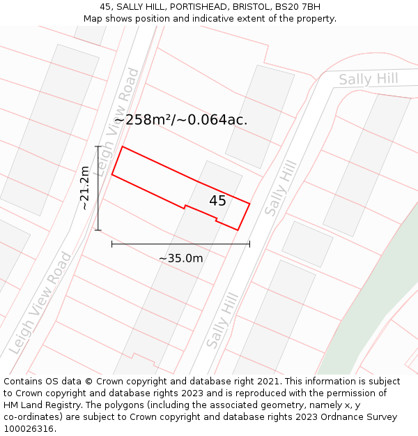 45, SALLY HILL, PORTISHEAD, BRISTOL, BS20 7BH: Plot and title map