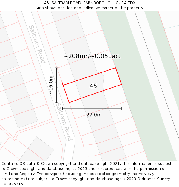 45, SALTRAM ROAD, FARNBOROUGH, GU14 7DX: Plot and title map