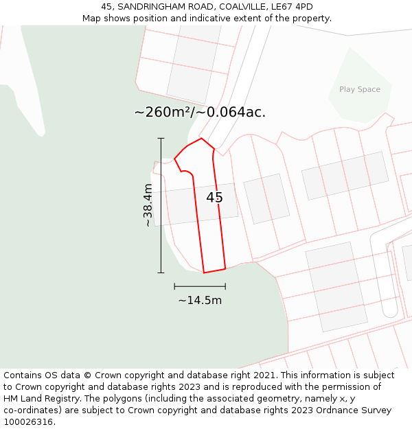 45, SANDRINGHAM ROAD, COALVILLE, LE67 4PD: Plot and title map