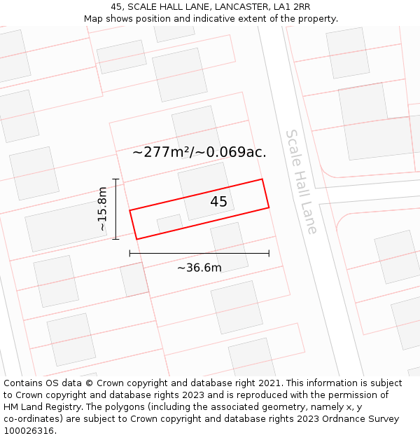 45, SCALE HALL LANE, LANCASTER, LA1 2RR: Plot and title map