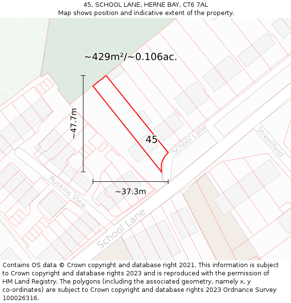 45, SCHOOL LANE, HERNE BAY, CT6 7AL: Plot and title map