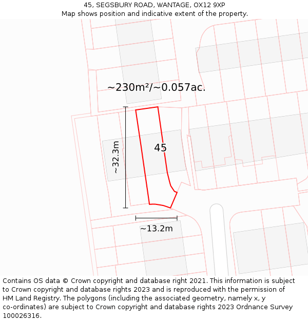 45, SEGSBURY ROAD, WANTAGE, OX12 9XP: Plot and title map