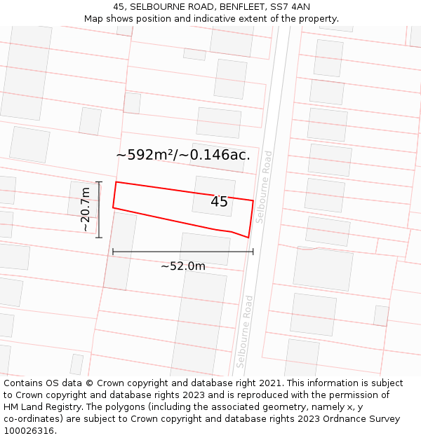 45, SELBOURNE ROAD, BENFLEET, SS7 4AN: Plot and title map