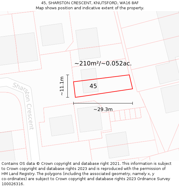 45, SHARSTON CRESCENT, KNUTSFORD, WA16 8AF: Plot and title map