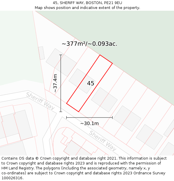 45, SHERIFF WAY, BOSTON, PE21 9EU: Plot and title map