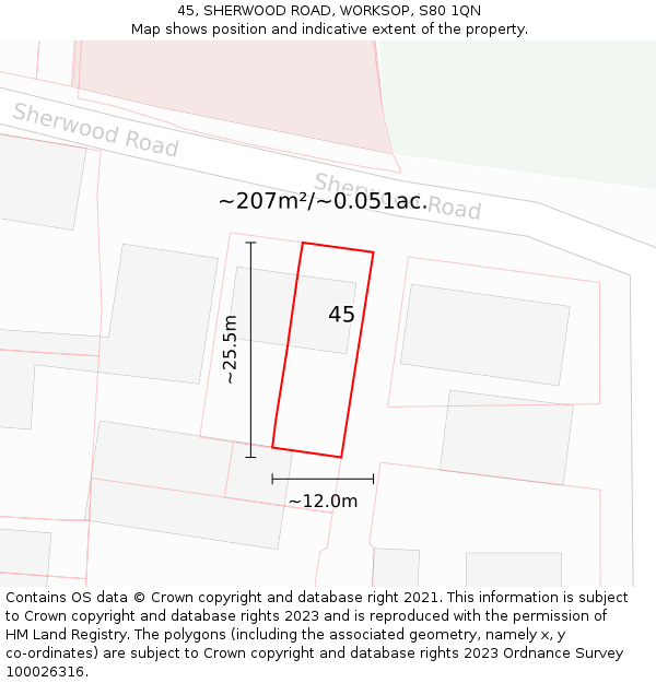 45, SHERWOOD ROAD, WORKSOP, S80 1QN: Plot and title map