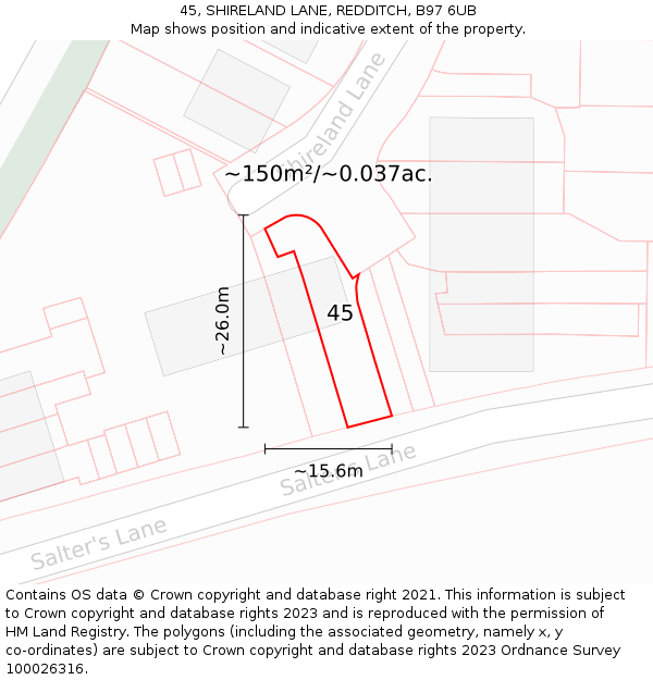 45, SHIRELAND LANE, REDDITCH, B97 6UB: Plot and title map