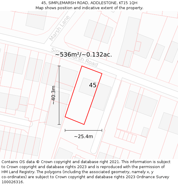 45, SIMPLEMARSH ROAD, ADDLESTONE, KT15 1QH: Plot and title map