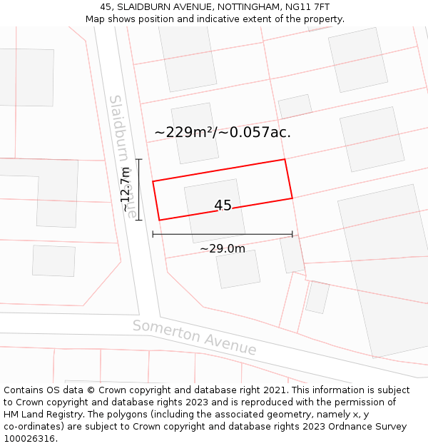 45, SLAIDBURN AVENUE, NOTTINGHAM, NG11 7FT: Plot and title map