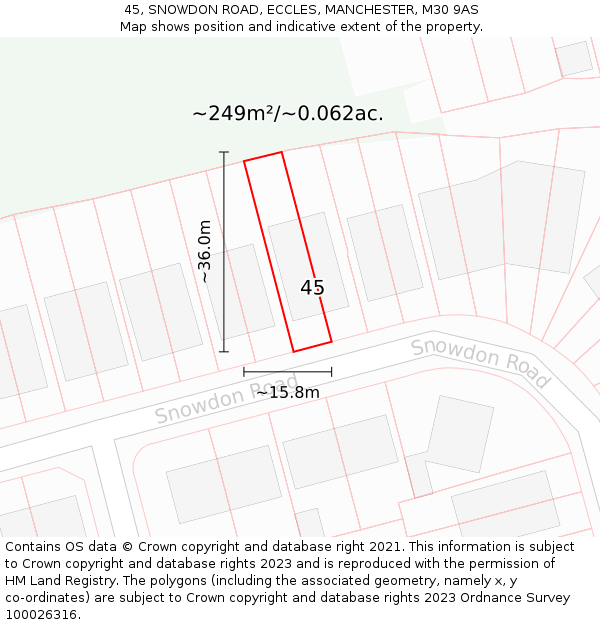 45, SNOWDON ROAD, ECCLES, MANCHESTER, M30 9AS: Plot and title map