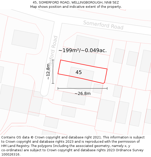 45, SOMERFORD ROAD, WELLINGBOROUGH, NN8 5EZ: Plot and title map