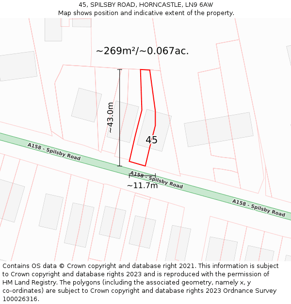 45, SPILSBY ROAD, HORNCASTLE, LN9 6AW: Plot and title map