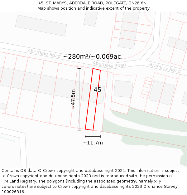 45, ST. MARYS, ABERDALE ROAD, POLEGATE, BN26 6NH: Plot and title map