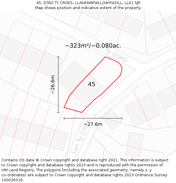 45, STAD TY CROES, LLANFAIRPWLLGWYNGYLL, LL61 5JR: Plot and title map