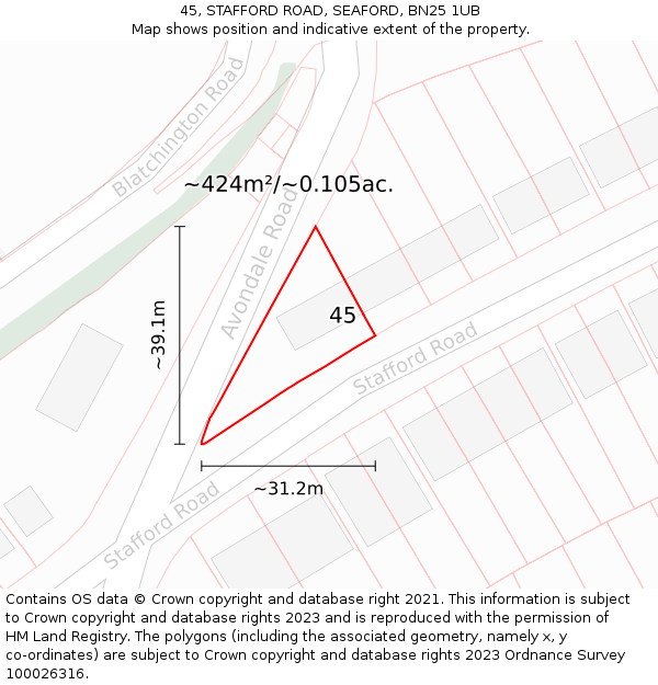 45, STAFFORD ROAD, SEAFORD, BN25 1UB: Plot and title map