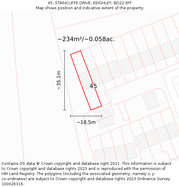 45, STAINCLIFFE DRIVE, KEIGHLEY, BD22 6FF: Plot and title map