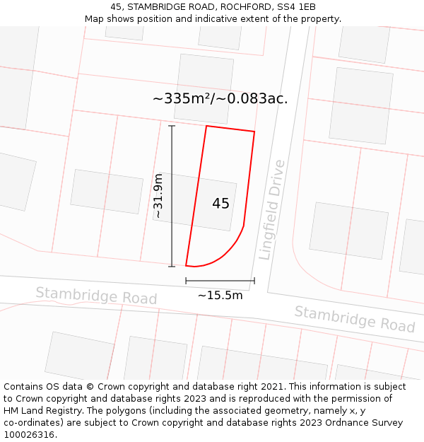 45, STAMBRIDGE ROAD, ROCHFORD, SS4 1EB: Plot and title map